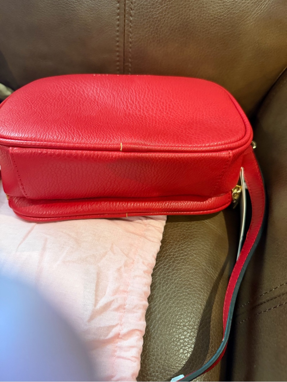 Poppy & Peonies Red Leather Crossbody with Gold Accents - Picture 5 of 5